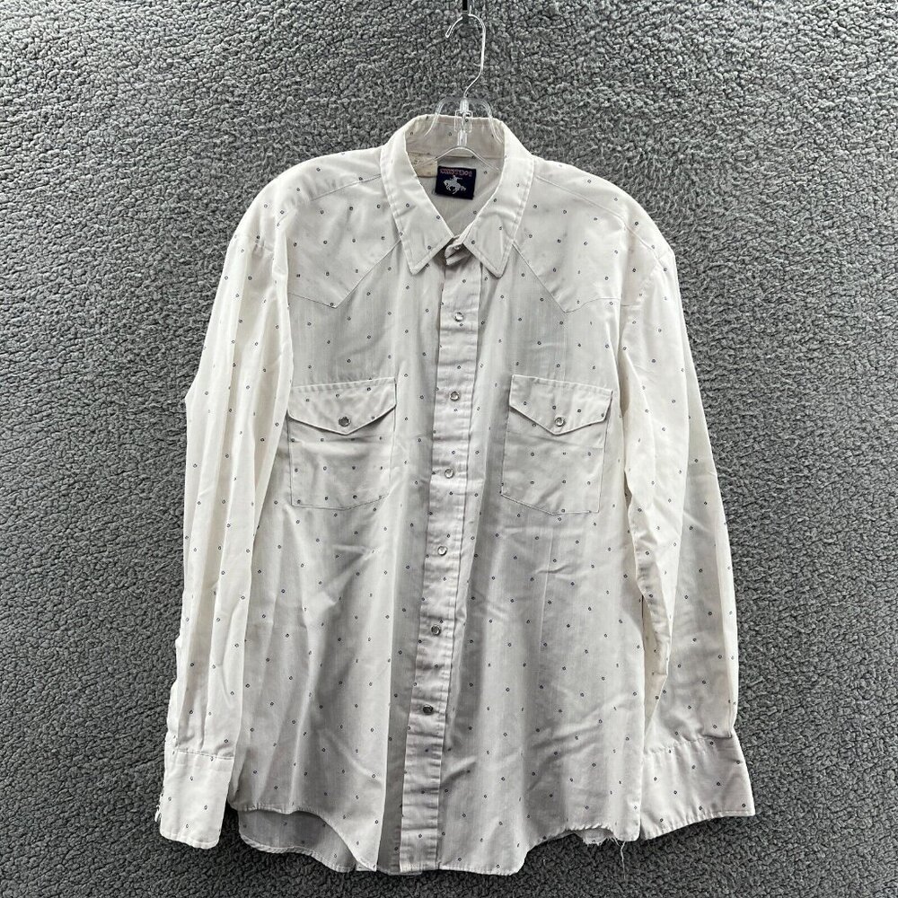 Vintage Chute #1 Shirt Mens 17 Pearl Snap Long Sleeve Western Shirt White Blue